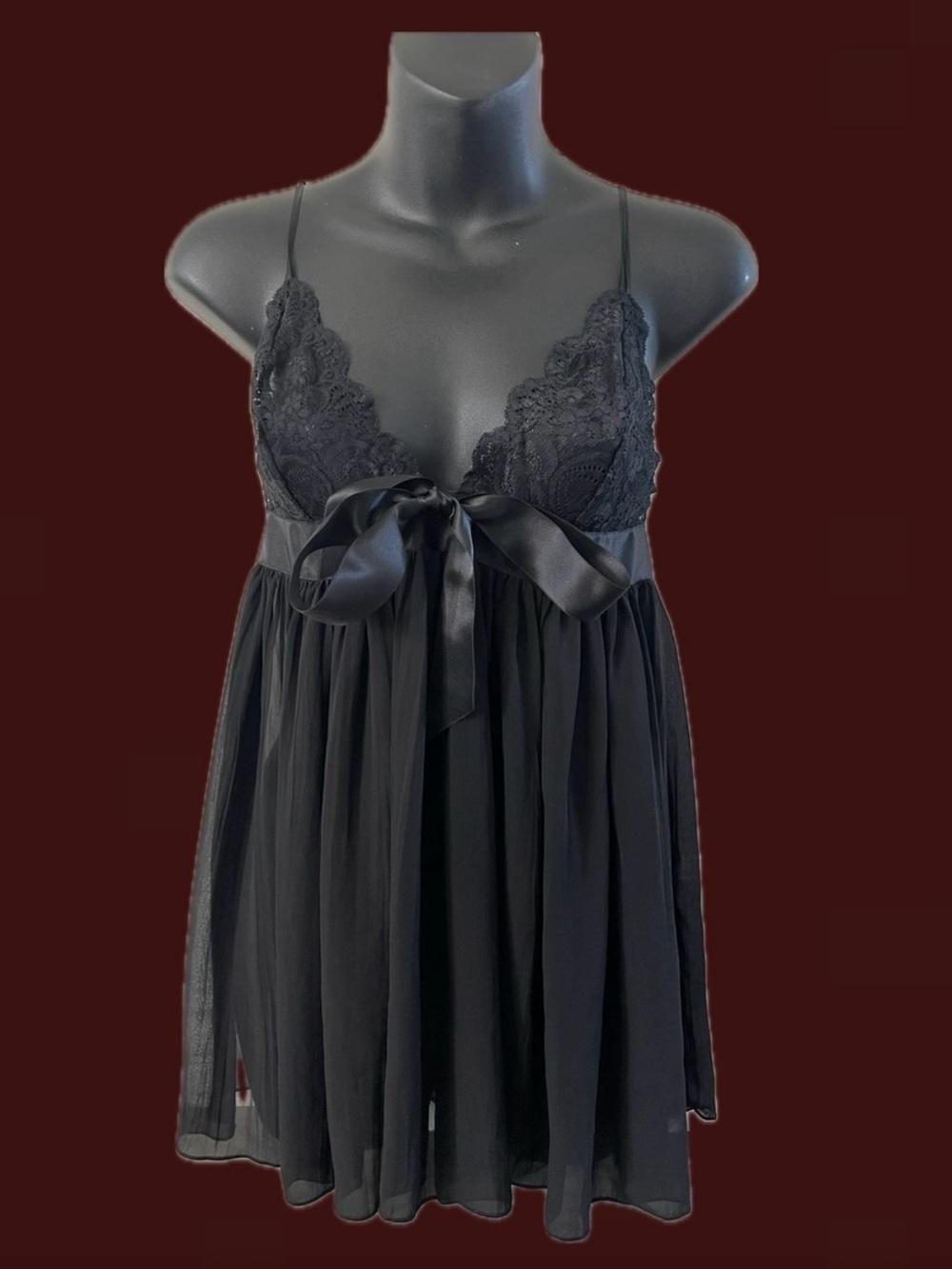 Vintage Victoria's Secret | Black Lace & Chiffon Babydoll Chemise